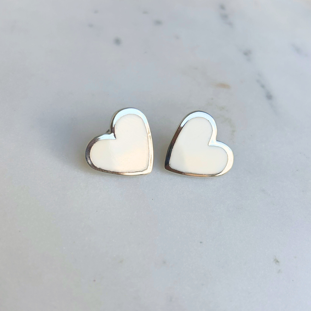 XL Heart Studs White Rhodium