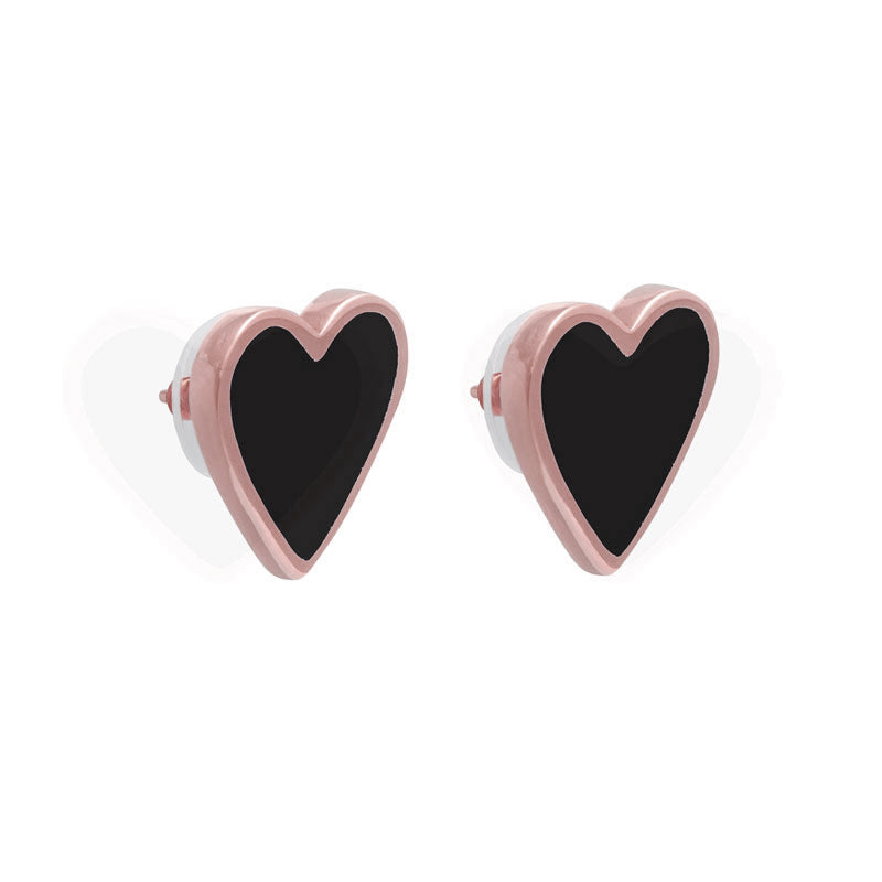XL Heart Studs Black Rosegold