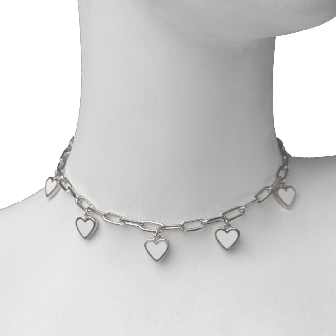 PREVENTA Heart Charm Choker White Rhodium