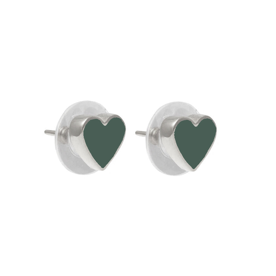 Mini Heart Studs Forest Rhodium