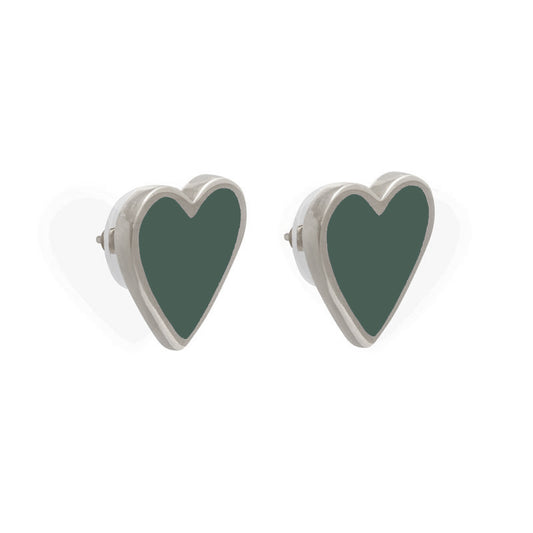 XL Heart Studs Forest Rhodium