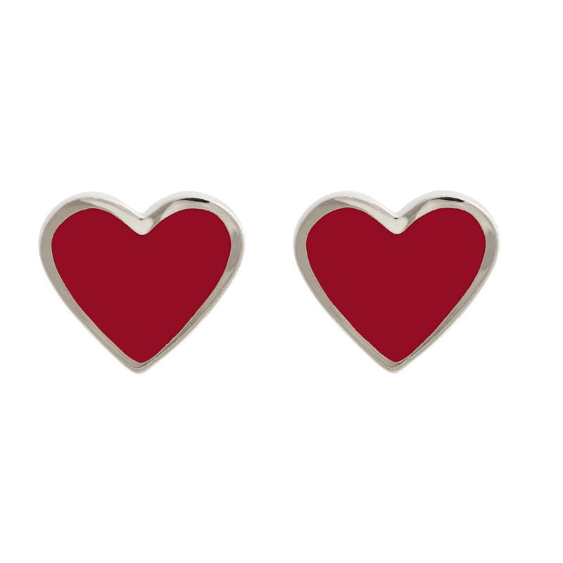 XL Heart Studs red Rhodium