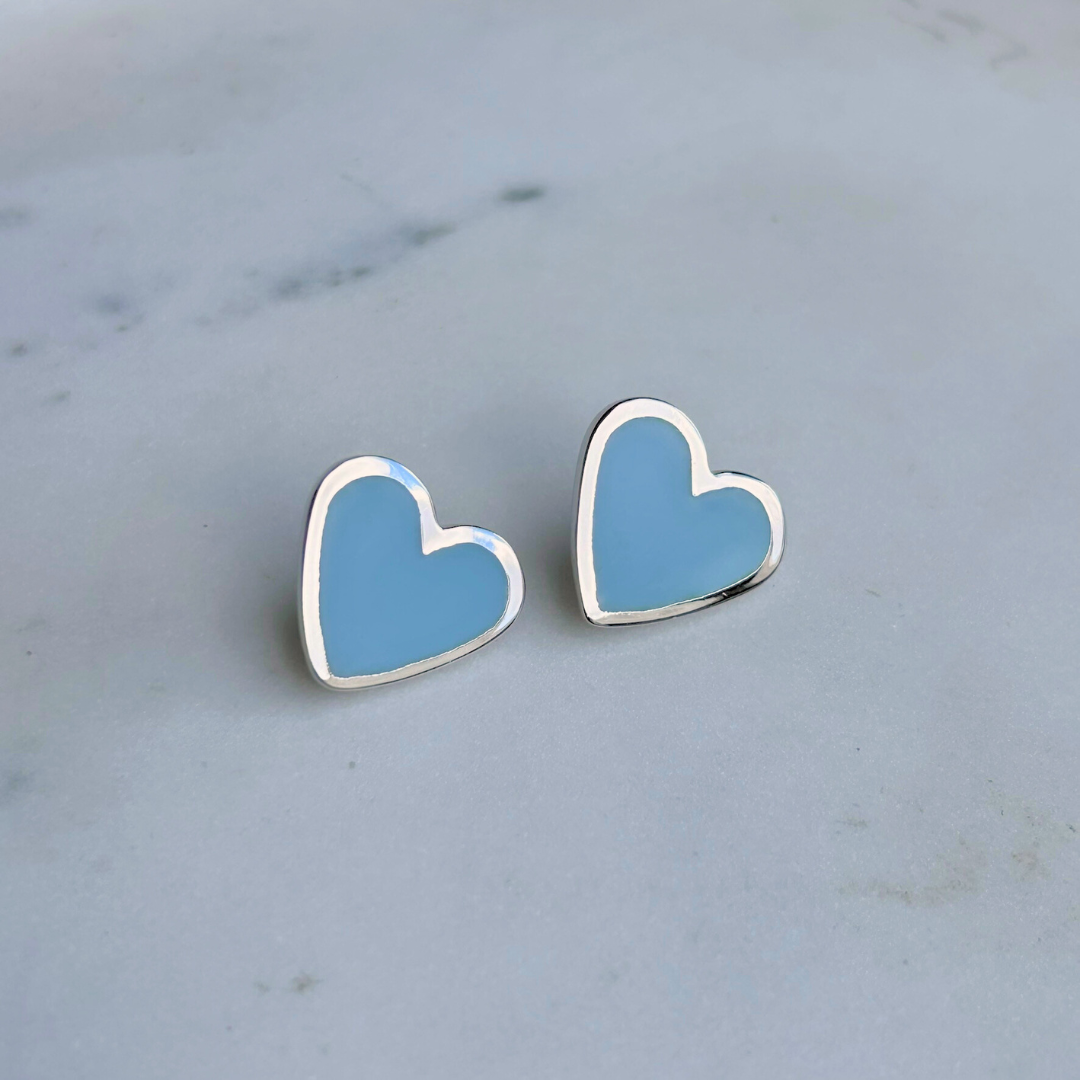 XL Heart Studs Denim Rhodium