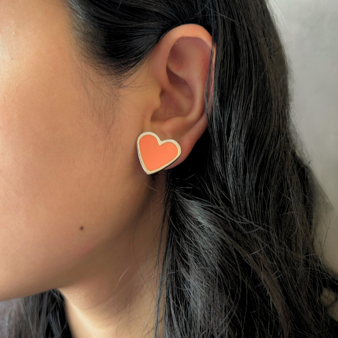 XL Heart Studs Peach Rhodium