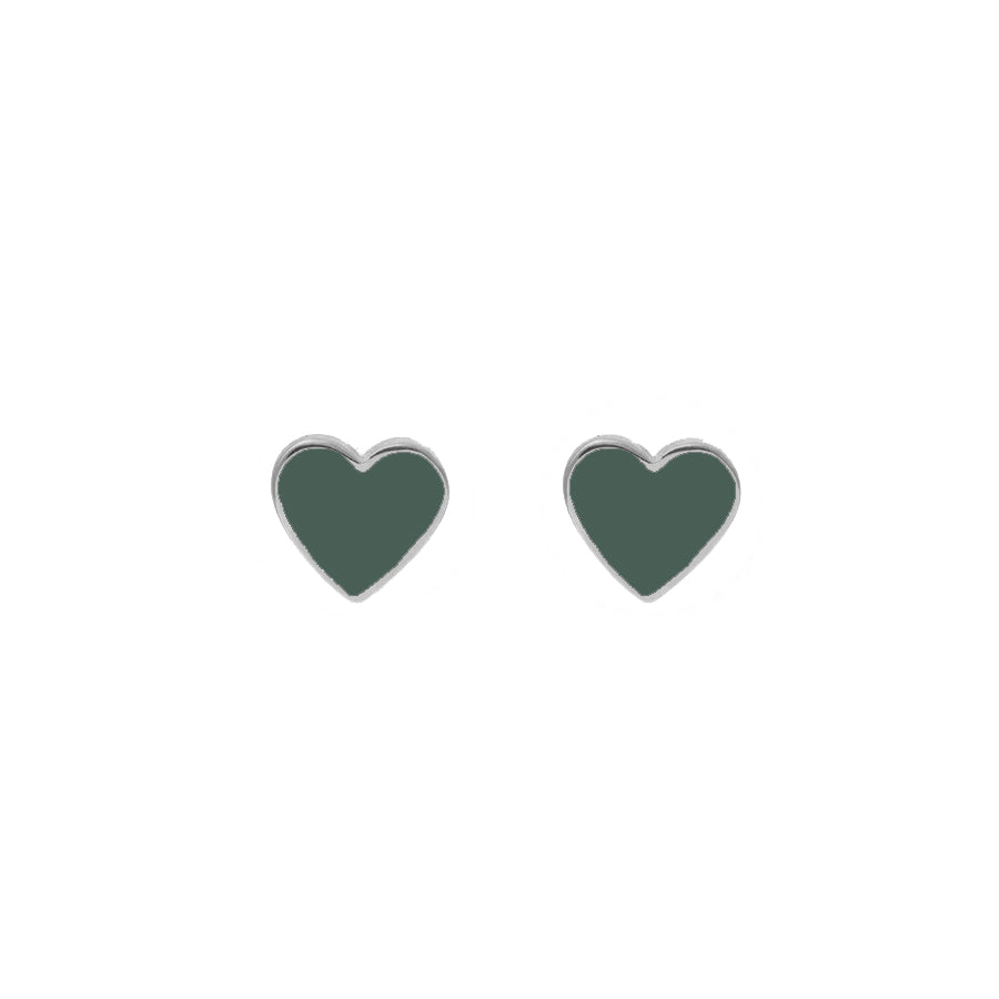Mini Heart Studs Forest Rhodium