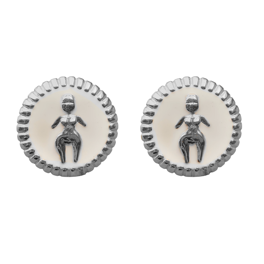 Venus coin studs white Rhodium