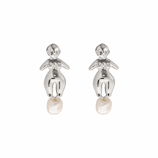 Venus Pearl Earrings Rhodium